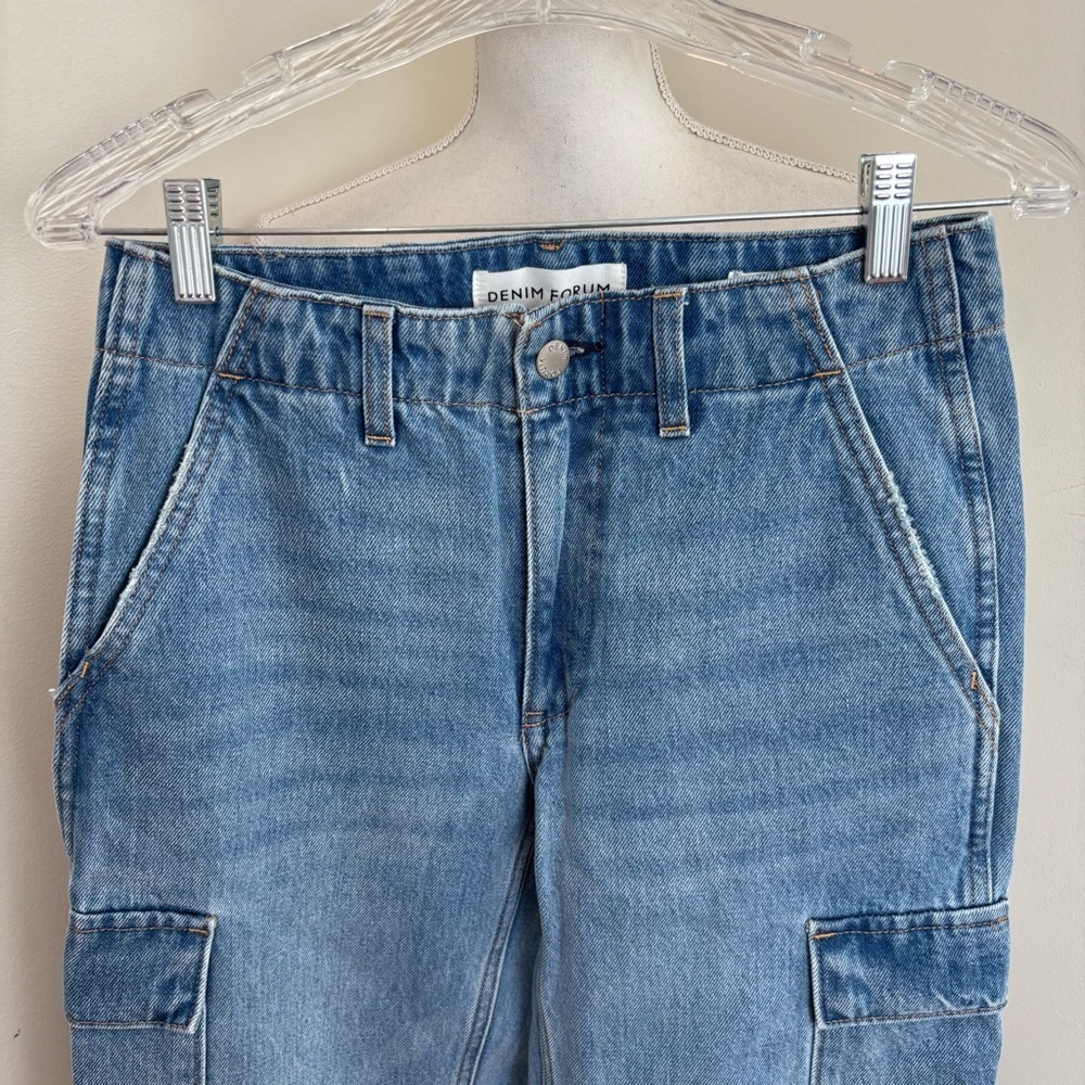 Denim Forum The '90s Edie Lo-rise Cargo Jean in 7 Yrs Pctr Ths Bleu Size 24 NWOT - Picture 13 of 16